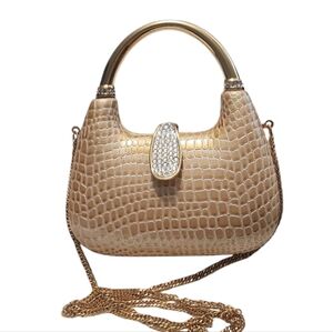 ISABELLA ADAMS New York Tan Hard Shell Crystals Clutch/Shoulder Bag